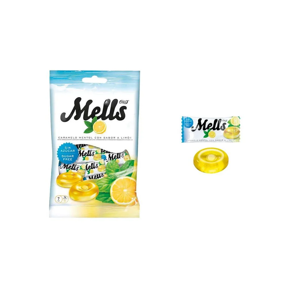 BOLSA CARAMELOS MELLS LIMON MENTOL SIN AZUCAR 80 GR | VIDAL GOLOSINAS | ENVASE 12 UDS. UNIDAD | 18413178266908