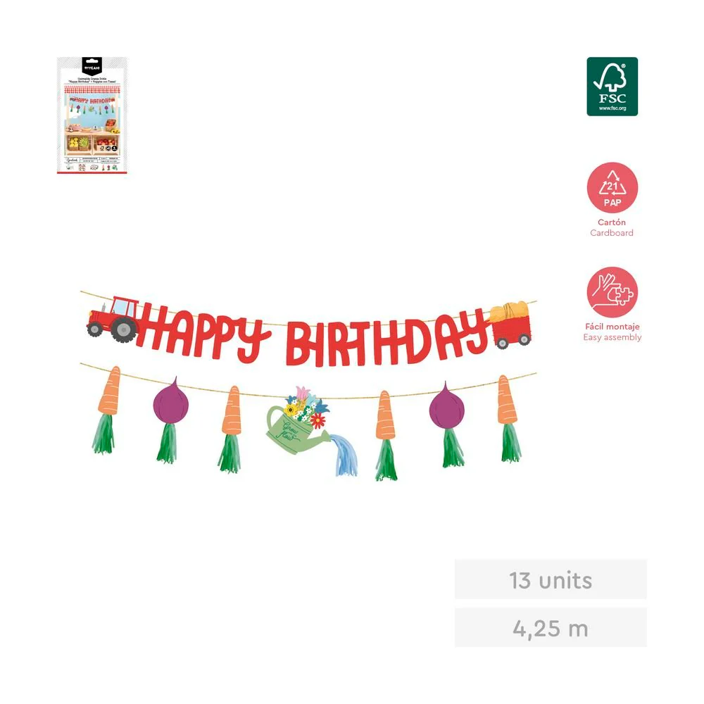 GUIRNALDA HAPPY BIRTHDAY GRANJA 4,25M CARTON 13 PIEZAS | AMBER MOOD OH YEAH | 1 UNIDAD | 28435557730722