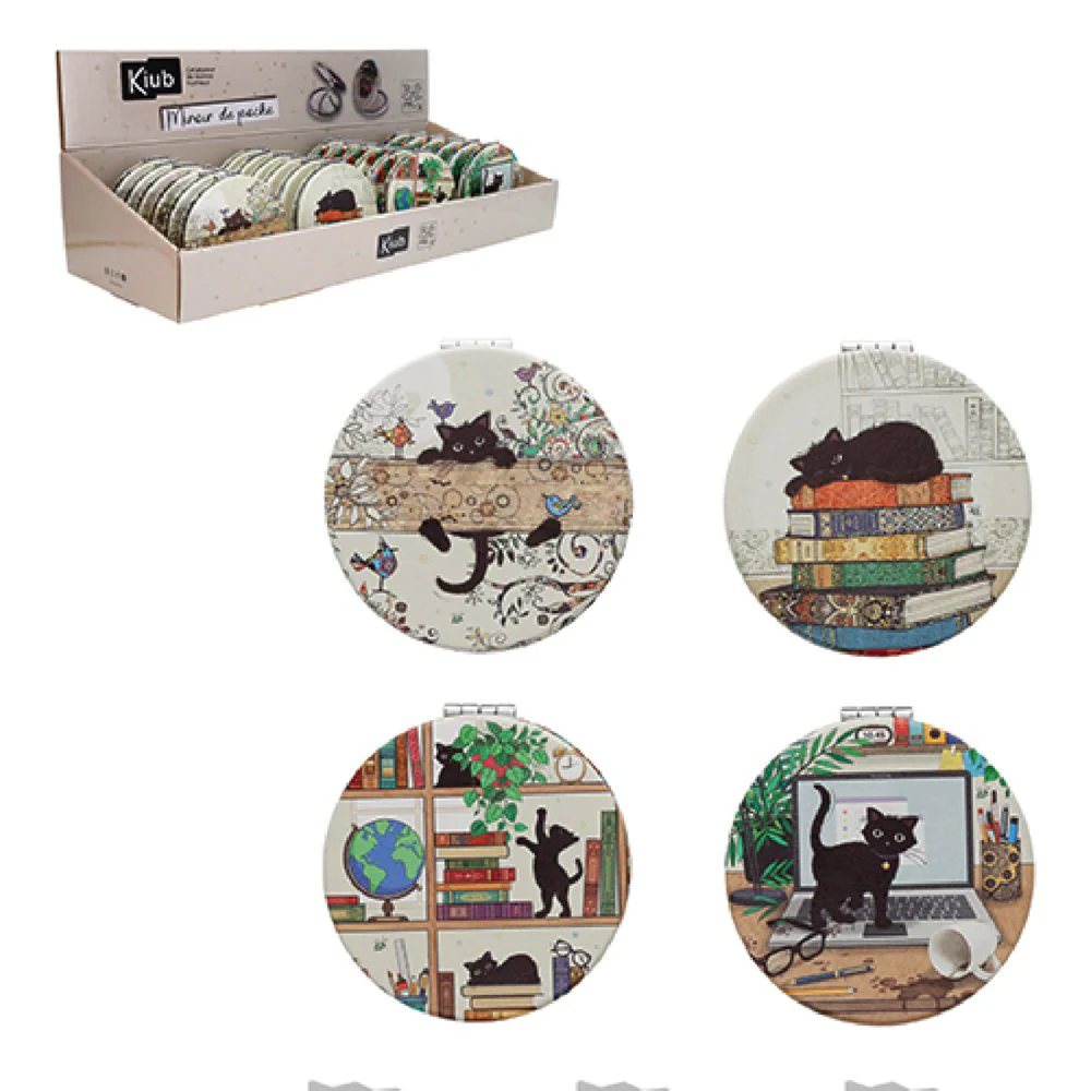 EXP, 24 UDS ESPEJO REDONDO PLATEADO BUG ART GATOS LIBROS | KIUB | ENVASE 24 UDS. UNIDAD | 3700572805870
