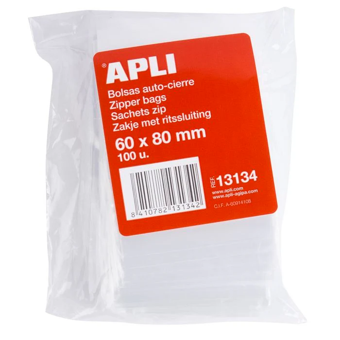 BOLSAS AUTOCIERRE 60 X 80 MM 100 UDS TRANSPARENTES | APLI | ENVASE 10 UDS. UNIDAD | 48410782131340