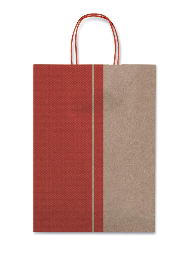 BOLSA REGALO LUNARES ROJO Y KRAFT 16X21X8CM | SADOCH | 1 UNIDAD | 8006715293456