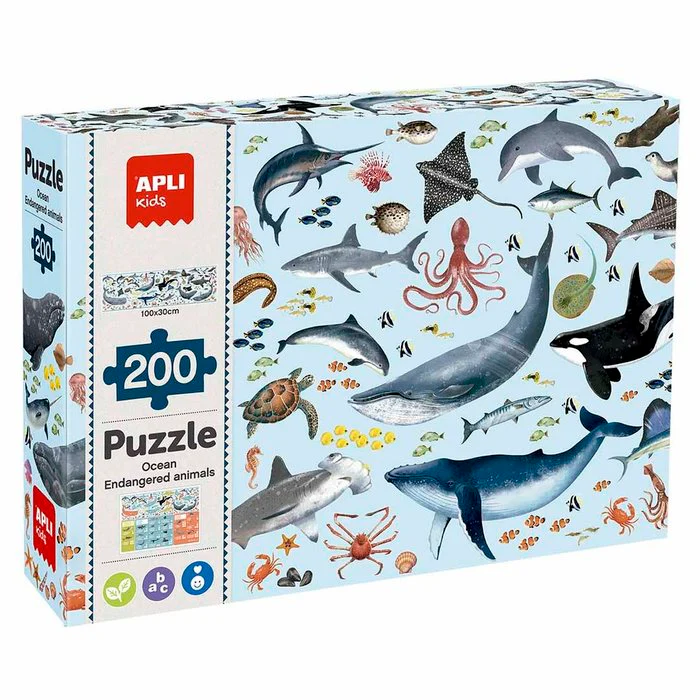 PUZLE INFANTIL ANIMALES AMENAZADOS MARINOS 200 PIEZAS | APLI JUEGOS | 1 UNIDAD | 8410782196969