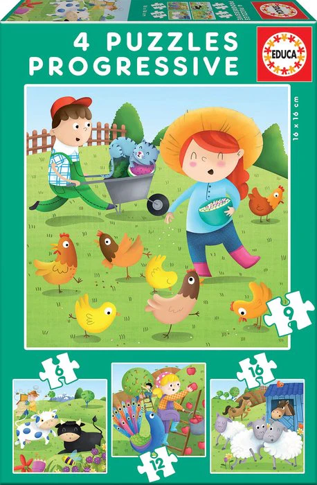 PUZZLE PROGRESIVO 6-9-12-16 ANIMALES DE LA GRANJA | EDUCA-BORRAS | 1 UNIDAD | 8412668171459