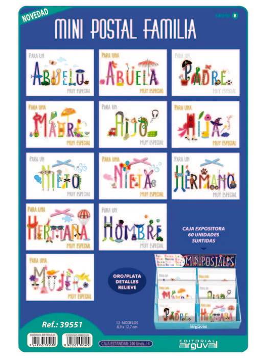 MINI POSTAL FAMILIA (PADRE,MADRE,ABUELO,,,) | ARGUVAL, S,L, | ENVASE 10 UDS. UNIDAD | 8421363395510