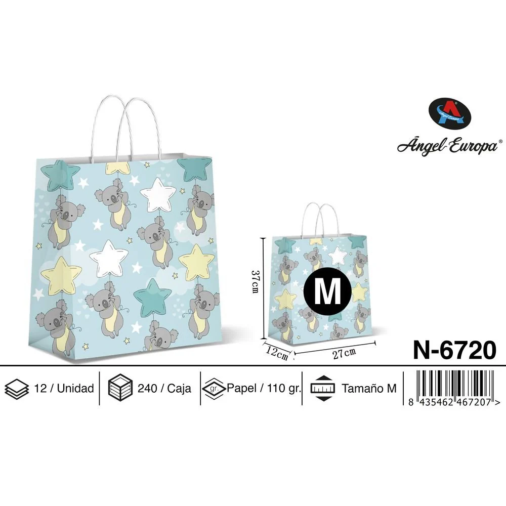 BOLSA PAPEL REGALO KOALA 27X12X37 | ANGEL EUROPA | ENVASE 12 UDS. UNIDAD | 8435462467207