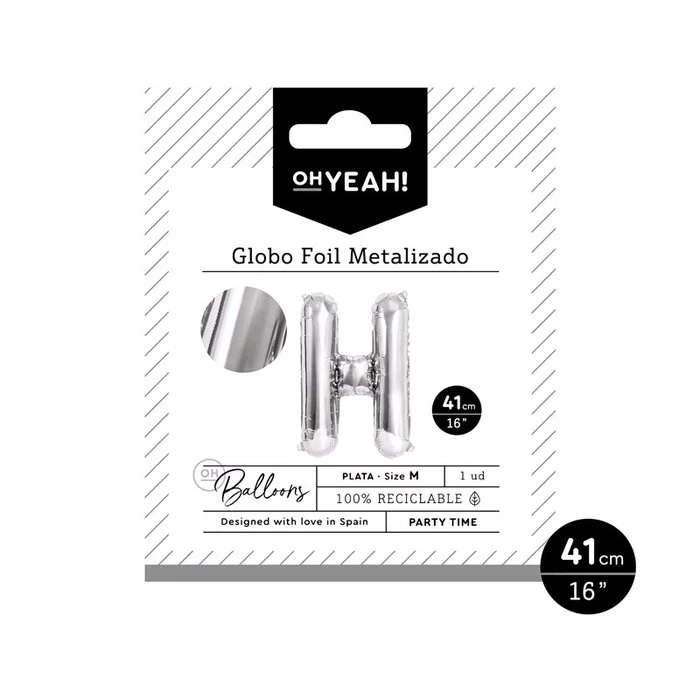 GLOBO POLIAMIDA LETRA H 41CM-16 PLATA METALIZADO 1 UD | AMBER MOOD OH YEAH | 1 UNIDAD | 8435557704002