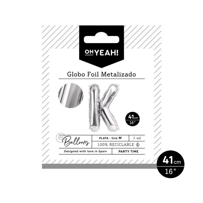 GLOBO POLIAMIDA LETRA K 41CM-16 PLATA METALIZADO 1 UD | AMBER MOOD OH YEAH | 1 UNIDAD | 8435557704033