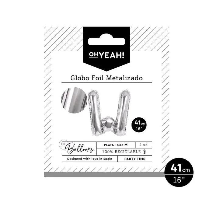 GLOBO POLIAMIDA LETRA W 41CM-16 PLATA METALIZADO 1 UD | AMBER MOOD OH YEAH | 1 UNIDAD | 8435557704163