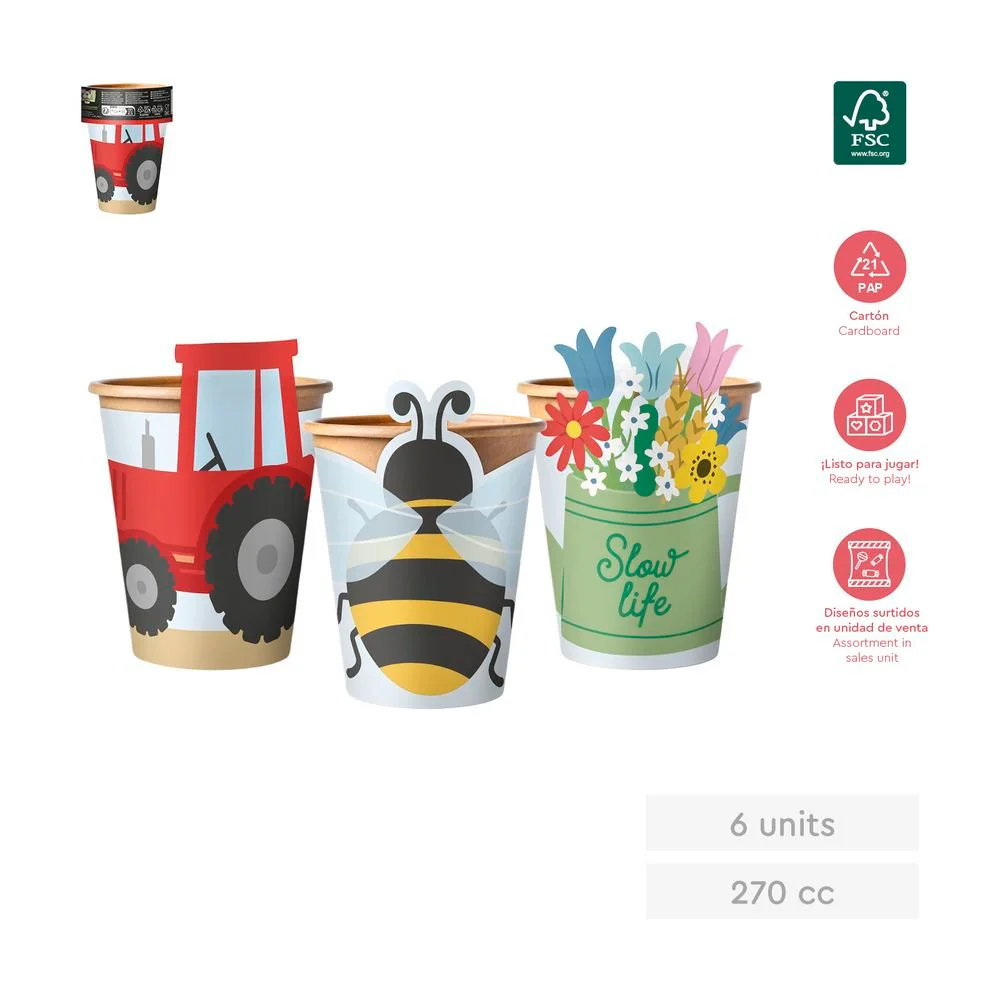 SET 6UDS VASO CARTON CON FUNDA GRANJA DISEÑO SURTIDOS 270C | AMBER MOOD OH YEAH | ENVASE 32 UDS. UNIDAD | 8435557730681