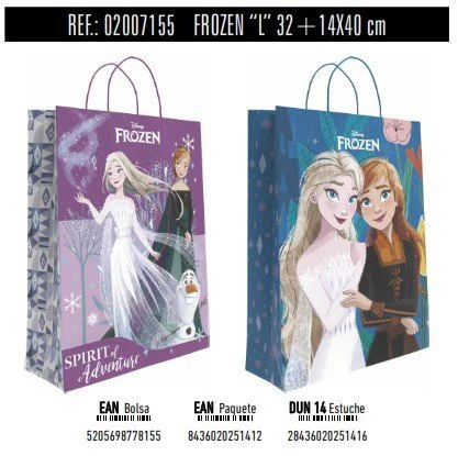BOLSA REGALO PAPEL FROZEN DISNEY 14X32X40 ASA RETORCIDA SUR | ANDINA | 1 UNIDAD | 8436020251412